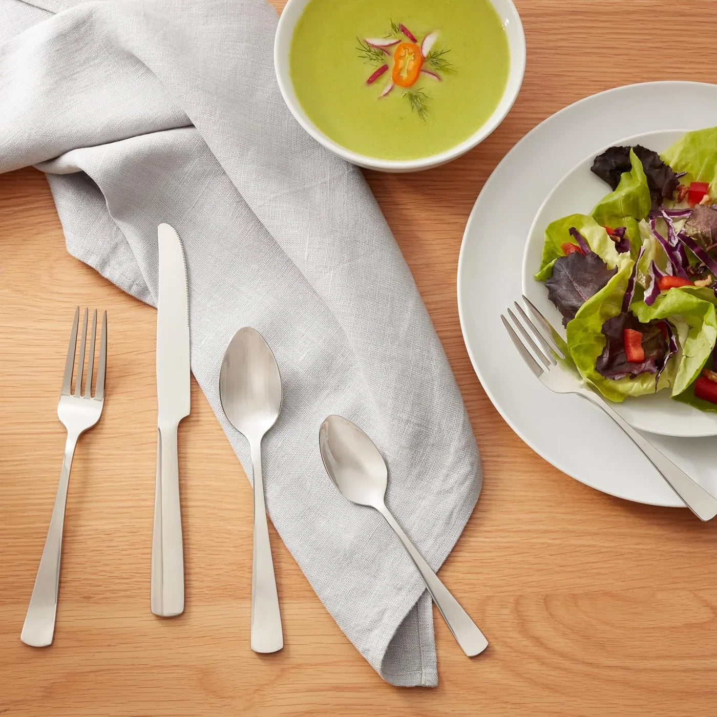 20-Piece Stainless Steel Flatware Set with Square Edge, Dishwasher Safe, Simple Design, Service for 4, Silver