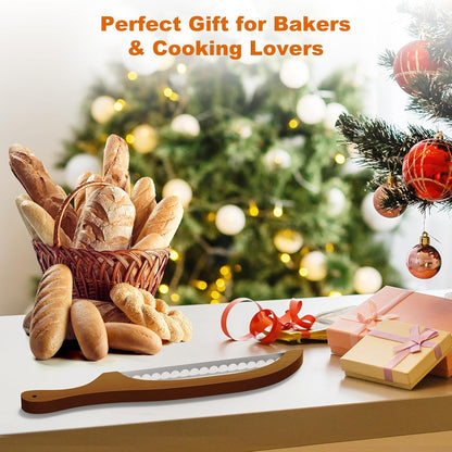 Bread Knife for Homemade Bread – 16" Walnut Bow Bread Cutter with Ultra-Sharp Serrated Stainless Steel Blade, Sourdough Bread Knife for Bagels, Baguettes, and Rustic Loaves - Walnut Color