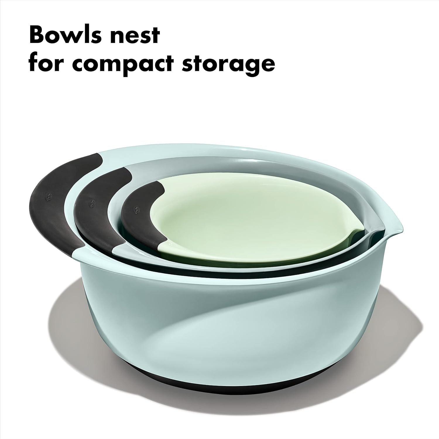 Good Grips 3-Piece Plastic Mixing Bowl Set - Cadet Blue, Tower Gray, Jade, Small, Medium, Large