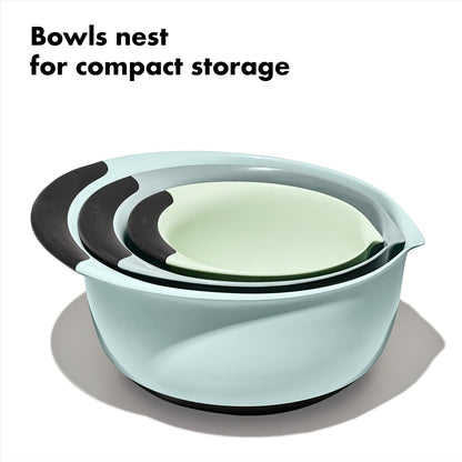Good Grips 3-Piece Plastic Mixing Bowl Set - Cadet Blue, Tower Gray, Jade, Small, Medium, Large