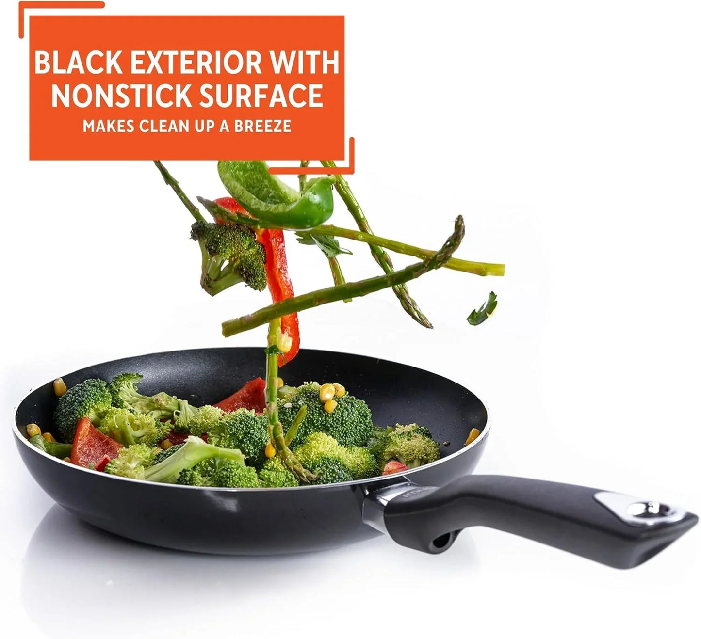 8In Bistro Aluminum Nonstick Fry Pan with Cool Touch Handle, Small Skillet for Eggs, Omelets, Sauteing, and Everyday Cooking, Black