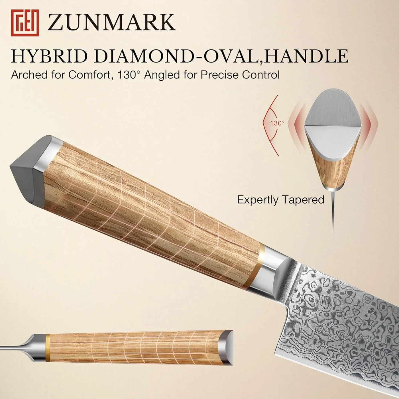 8 Inch Chef Knife, 67-Layer Damascus Steel Kitchen Knives with 10Cr15Comov Premium Steel Core, Hybrid Diamond-Oval Olive Wood Handle Japanese Knife, 13° Blade Ultra-Sharp Cooking Knives, Gift Fo R Him