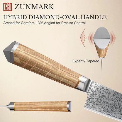 8 Inch Chef Knife, 67-Layer Damascus Steel Kitchen Knives with 10Cr15Comov Premium Steel Core, Hybrid Diamond-Oval Olive Wood Handle Japanese Knife, 13° Blade Ultra-Sharp Cooking Knives, Gift Fo R Him