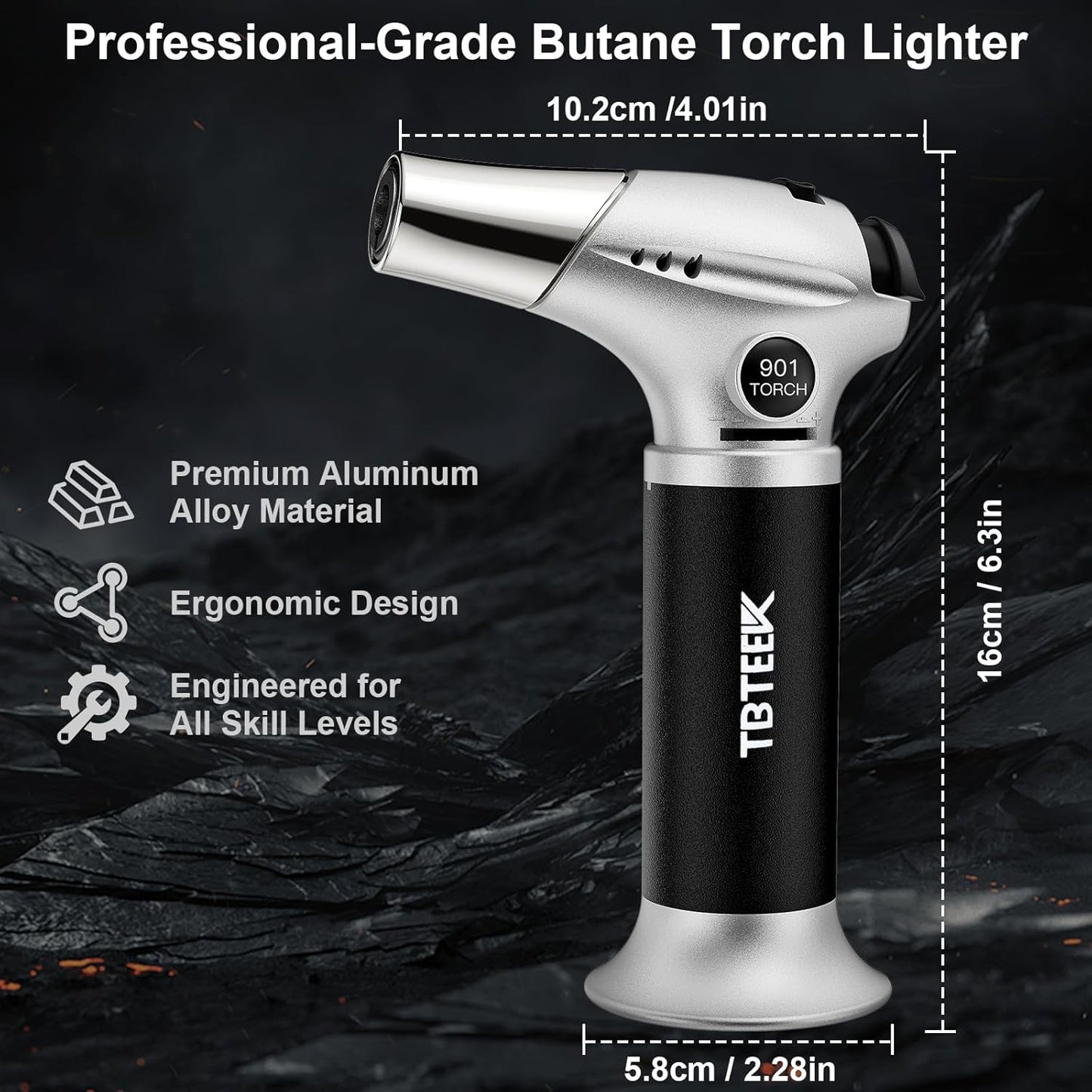 Butane Torch, Kitchen Torch Cooking Torch with Safety Lock & Adjustable Flame for Cooking, BBQ, Baking, Brulee, Creme, DIY Soldering(Butane Not Included)