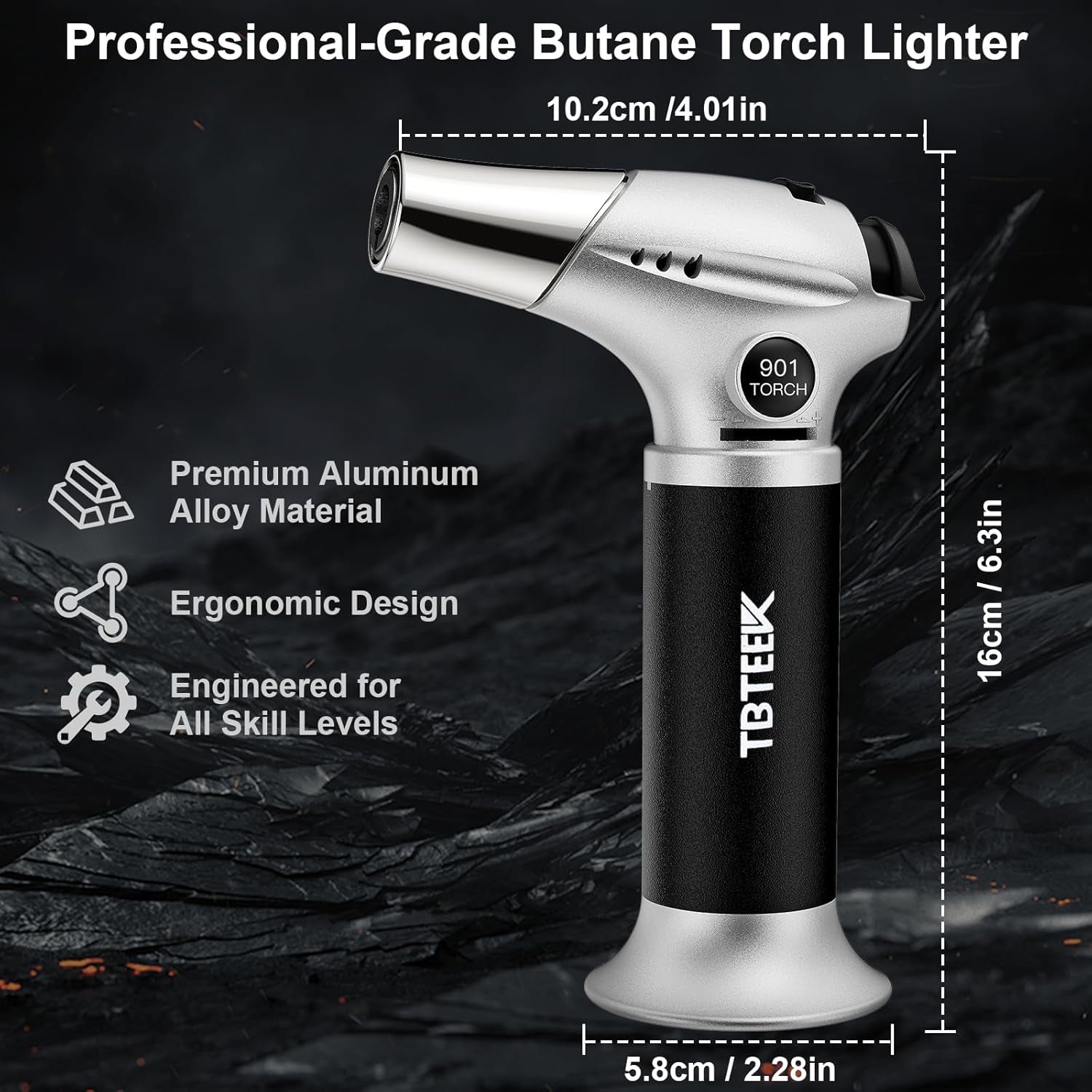 Butane Torch, Kitchen Torch Cooking Torch with Safety Lock & Adjustable Flame for Cooking, BBQ, Baking, Brulee, Creme, DIY Soldering(Butane Not Included)