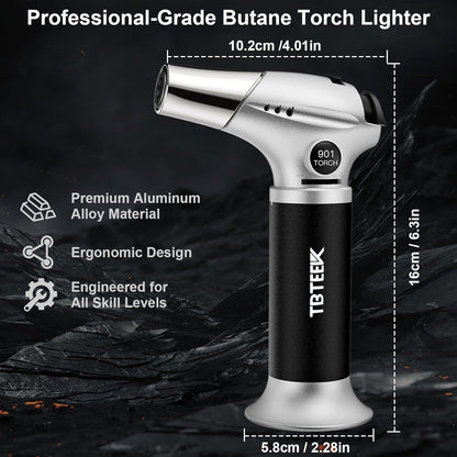 Butane Torch, Kitchen Torch Cooking Torch with Safety Lock & Adjustable Flame for Cooking, BBQ, Baking, Brulee, Creme, DIY Soldering(Butane Not Included)