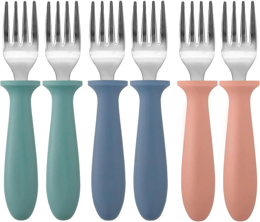 6-Pack Stainless Steel Toddler Forks Baby & Kids Utensils for Self-Feeding Plastic Handle Dishwasher Safe