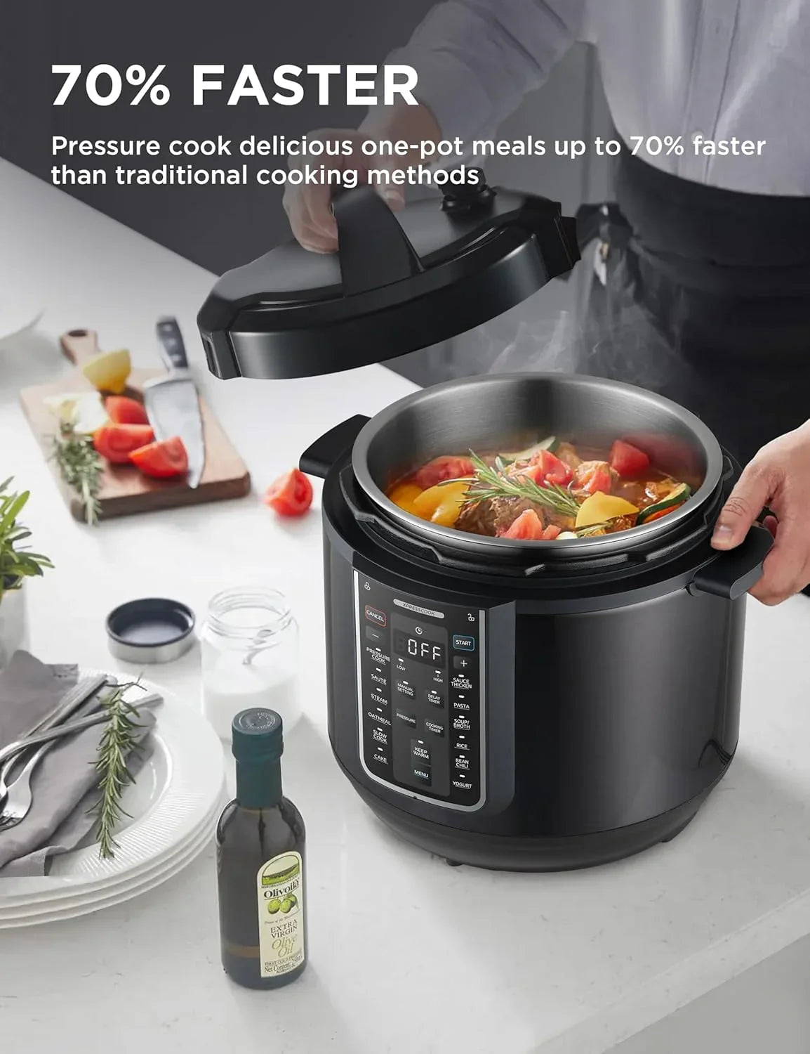 12-In-1 Electric Pressure Cooker, 8 Quarts, 12 Presets, Multi-Functional Programmable Slow Cooker, Rice Cooker, Steamer, Sauté Pan, Yogurt Maker, and More, Stainless Steel