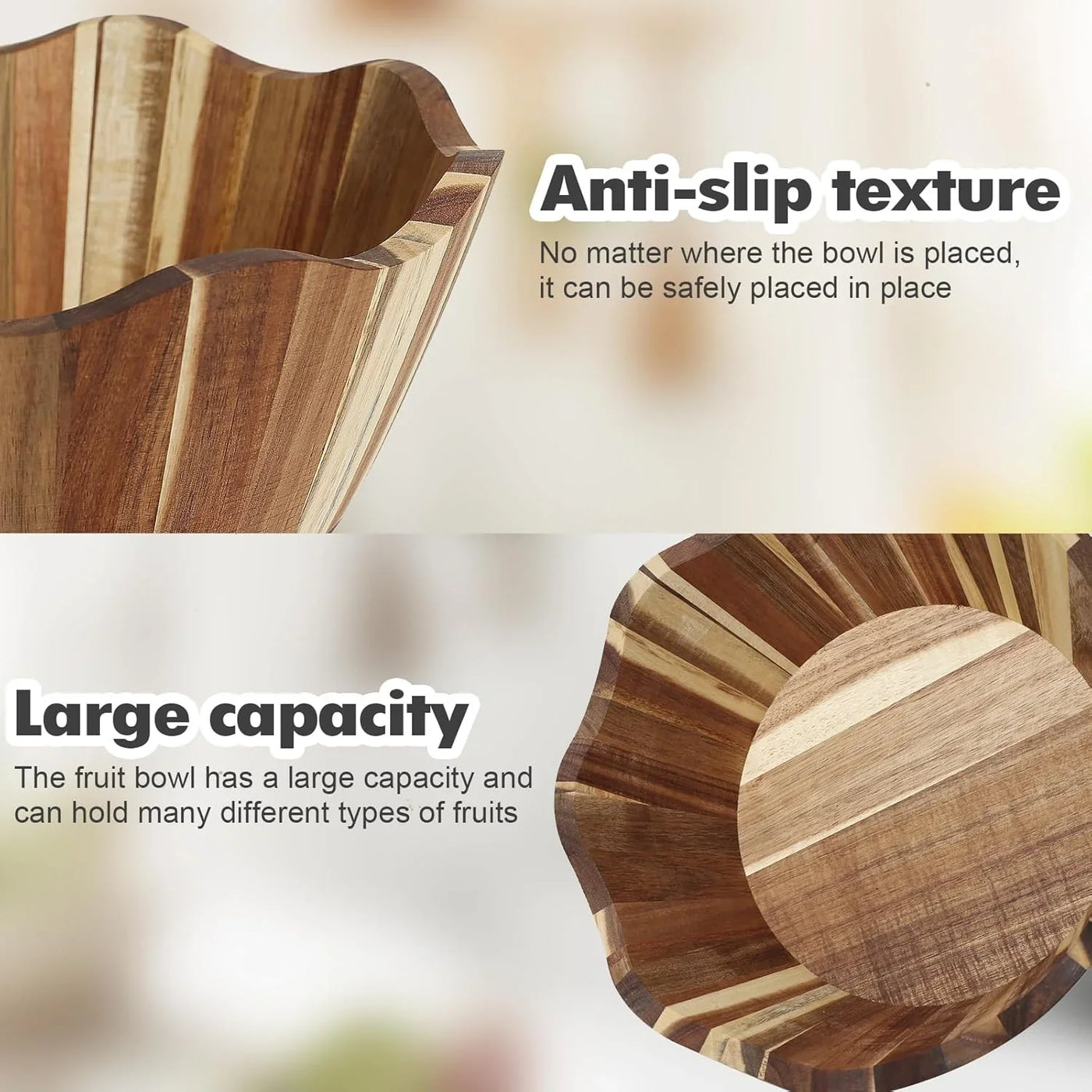 Wooden Fruit Bowl Large Serving Bowl for Kitchen Counter Ideal for Fruit Salad Mixing Snacks Desserts and Bread