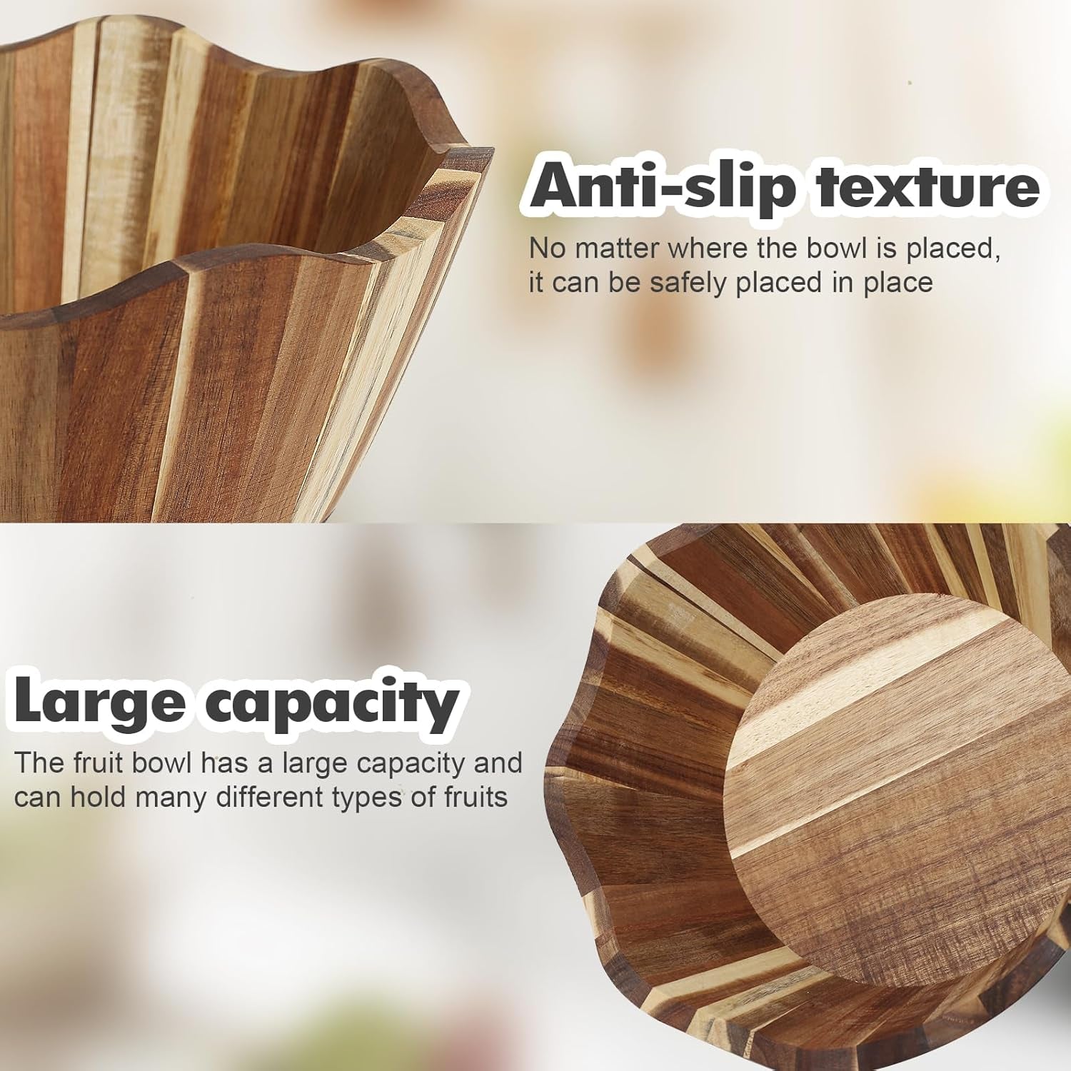 Wooden Fruit Bowl Large Serving Bowl for Kitchen Counter Ideal for Fruit Salad Mixing Snacks Desserts and Bread