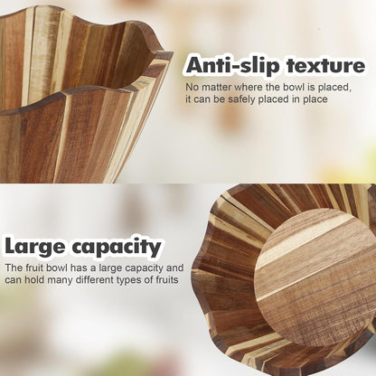 Wooden Fruit Bowl Large Serving Bowl for Kitchen Counter Ideal for Fruit Salad Mixing Snacks Desserts and Bread