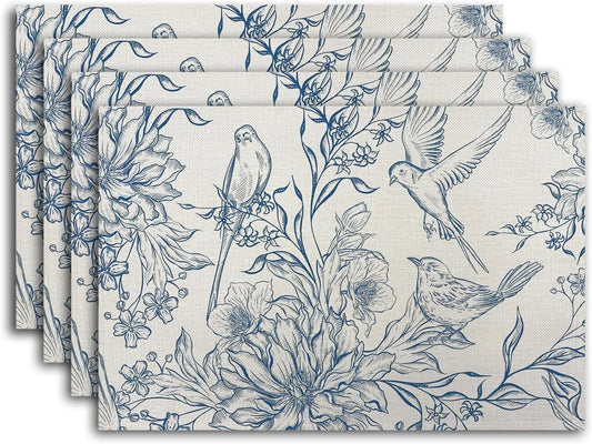 Flowers Branches Rustic Placemats Tablemats Resistant Place Mats Kitchen Decor Dining Decoration for Party, Washable Placemats Set of 4 （Flowers）-11