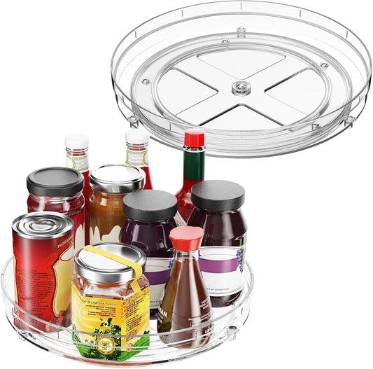 2 Pack Lazy Susan Organizer, 9.5" Lazy Susan Turntable Spice Rack for Cabinet, Refrigerator Organizer and Storage for Pantry, Closet, Countertop, Non-Skid Fridge Organizers