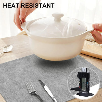 Faux Leather Heat Resistant Placemats 6 Packs, Waterproof Wipeable Dining PU Place Mats for Indoor & Outdoor, Easy to Clean, Light Grey