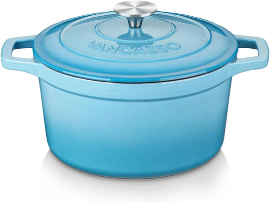 Enameled Cast Iron Dutch Oven, 2.5 QT Blue Naturally Non-Stick Casserole Dish Cookware, with Stainless Steel Knob Lid Cast Iron Casserole for Steam Braise Bake Broil Saute Simmer Roast
