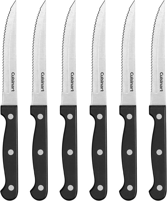 Knife Set, 6Pc Steak Knife Set with Steel Blades for Precise Cutting, Lightweight, Stainless Steel & Durable, C77TR-6PSK, Black