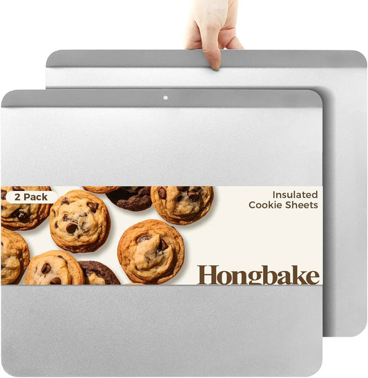 2 Pieces Large Flat Cookie Sheet No Edges, Nonstick Insulated Baking Pan, Commercial Oven Trays for Cooking, 16" X 14", Grey
