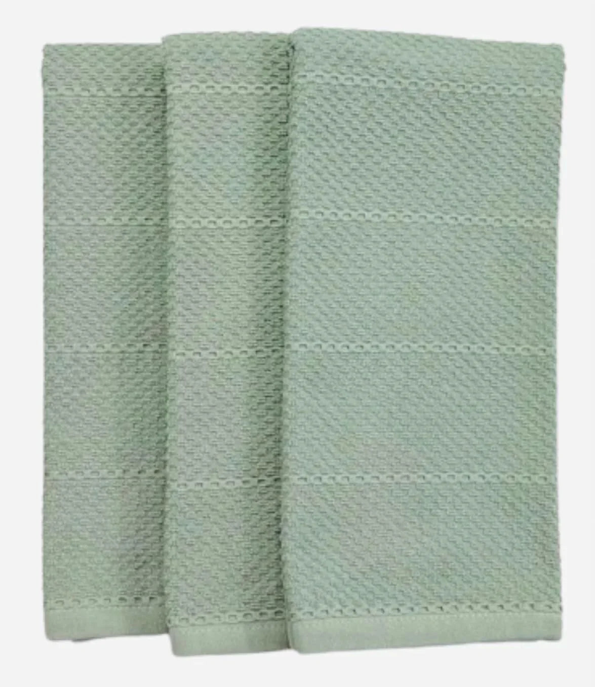Sage Green Kitchen Dish Towels: 100% Cotton Cloth Soft Cleaning Drying Absorbent Textured Terry Loop, Set of 3 Multipurpose for Everyday Use