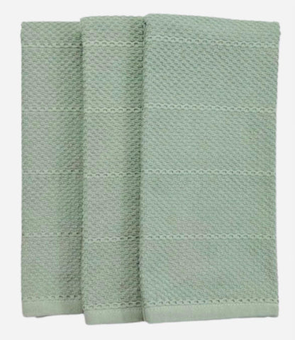 Sage Green Kitchen Dish Towels: 100% Cotton Cloth Soft Cleaning Drying Absorbent Textured Terry Loop, Set of 3 Multipurpose for Everyday Use