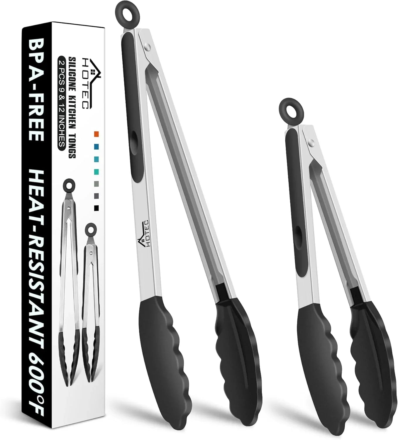 Premium Stainless Steel Locking Kitchen Tongs with Silicon Tips, Set of 2-9" and 12"