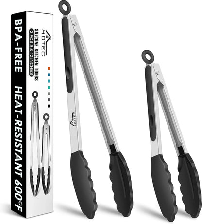 Premium Stainless Steel Locking Kitchen Tongs with Silicon Tips, Set of 2-9" and 12"