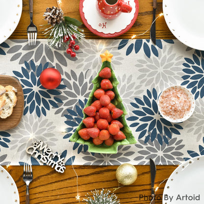Dahlia Aqua Floral Pinnata Flower Summer Table Runner, Seasonal Winter Holiday Kitchen Dining Table Decoration for Home Party Decor 13X72 Inch