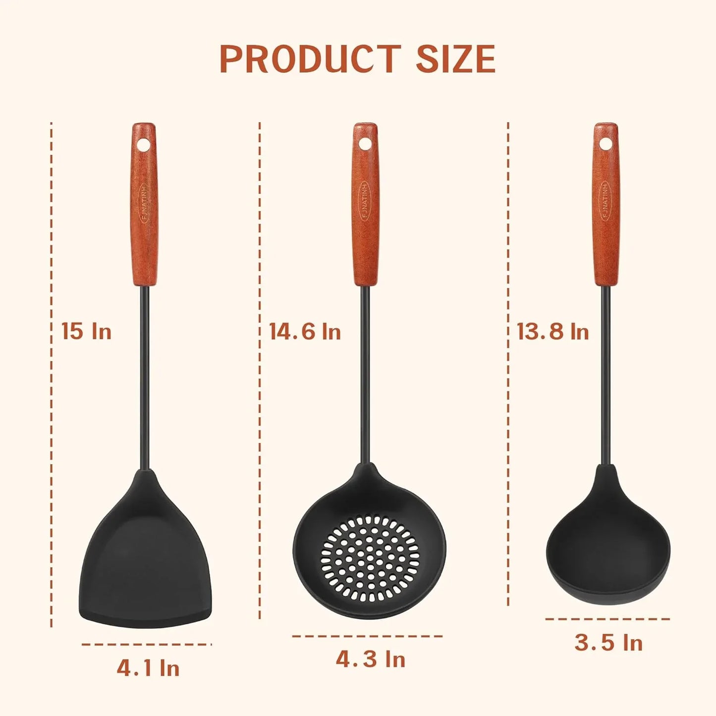 Wok Tools, Wok Utensil,Wok Spatula,Ladle,Skimmer Tool Set,Non Stick Heat-Resistant Silicone Cooking Utensils BPA Free Kitchen Utensils Cookware, Pack of 3,Black