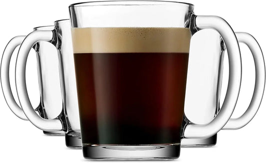 Coffee Mugs, Italian Made Glass Coffee Mug, Hot Beverage Tea Cups, Glass Cups, Drinking Glasses - 10Oz., Set of 4