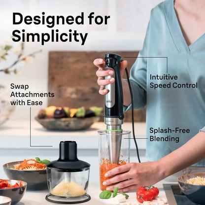 Multiquick 7 3-In-1 Immersion Blender with Food Processor – Powerful Handheld Electric Stick Blender - Emulsifier for Chopping, Beating & Whisking - Ideal for Soup, Puree, Smoothies & More