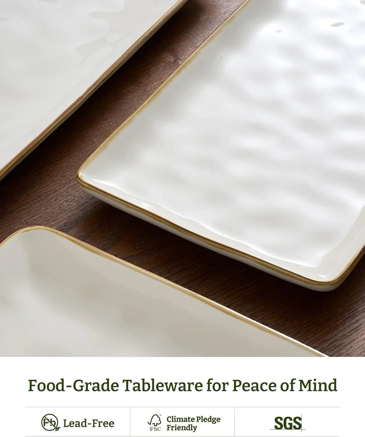Serving Platter, Rectangular 15.67/14.1/12.6Inch Serving Dishes for Entertaining, Microwave Dishwasher Safe, Stoneware Serving Trays for Party, Turkey, Cheese, Ocean Series, Vanilla White