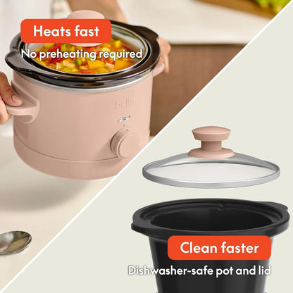 1.5 Qt Slow Cooker with 3 Heat Manual Control, Ceramic Nonstick Coating, Dishwasher Safe Stoneware Pot and Tempered Glass Lid, Tangle Free Cord Wrap & Cool Touch Handles, Blossom
