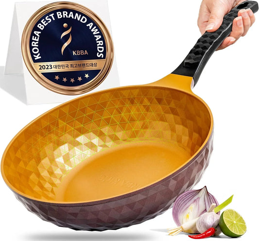 Diamond X Premium Non Stick Wok Pan - 11" Large Flat Bottom Chinese Wok - Woks & Stir-Fry Pans Nonstick - Titanium-Coated 8-Layered Korean Engineered Skillet for Frying, Oil-Free, Pfoa-Free