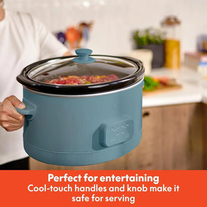 6.0 Qt Programmable Slow Cooker, Ceramic Nonstick Coating, Adjustable Temperature & Cooking Times, Dishwasher Safe Stoneware Pot & Tempered Glass Lid, Tangle Free Cord Wrap, Surf