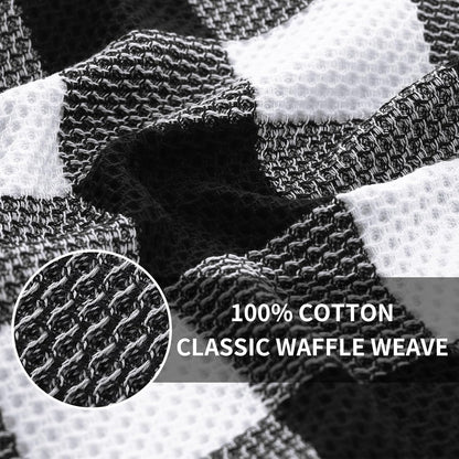 100% Cotton Waffle Weave Check Plaid Kitchen Towels, 13 X 28 Inches, Super Soft and Absorbent Dish Towels for Drying Dishes, 4-Pack, White & Black