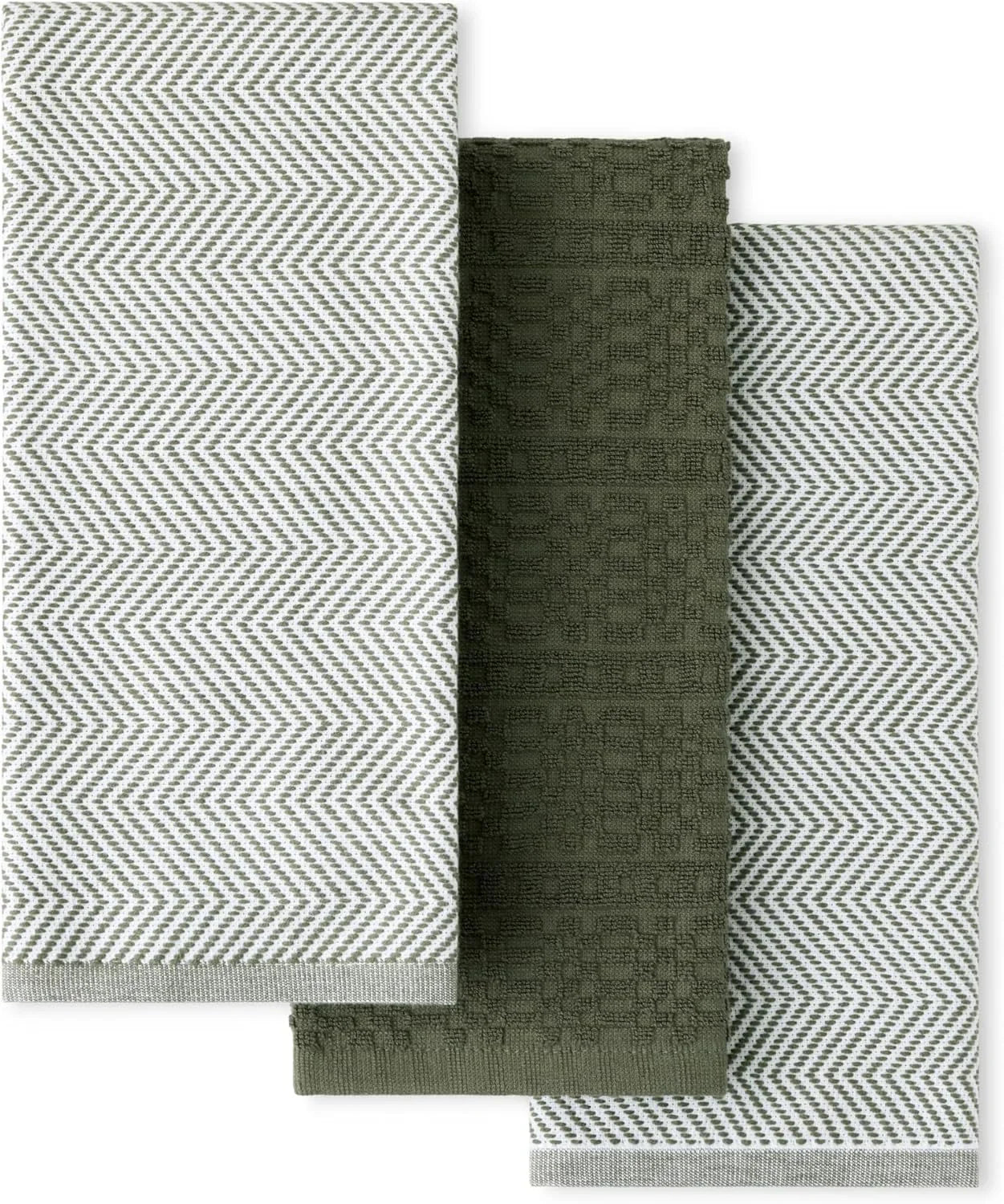® Evergreen Design Series Heavyweight Textured Oversized Kitchen Towels 3-Pack Set, Absorbent 100% Cotton, Dual-Purpose, Deep Forest Green, 18"X28"