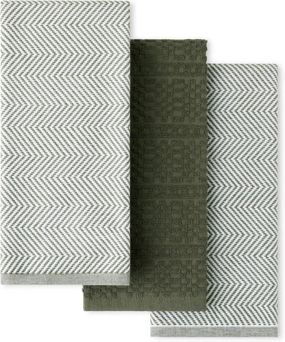 ® Evergreen Design Series Heavyweight Textured Oversized Kitchen Towels 3-Pack Set, Absorbent 100% Cotton, Dual-Purpose, Deep Forest Green, 18"X28"