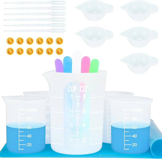 Silicone Measuring Cups Tool Kit for Resin, Non-Stick 250 & 100Ml Epoxy Mixing Cups, Reusable Resin Supplies with Silicone Mat, Stir Sticks, Pipettes, Cups for Molds, Jewelry Making