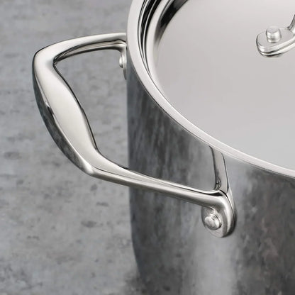 Stainless steel cookware pot with ergonomic handle and lid, ideal for everyday kitchen use