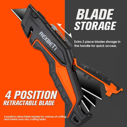 2-Pack Utility Knife, SK5 Heavy Duty Retractable Box Cutter for Cartons, Cardboard and Boxes, Blade Storage Design, Extra 10 Blades Included（Total 18 Blades）
