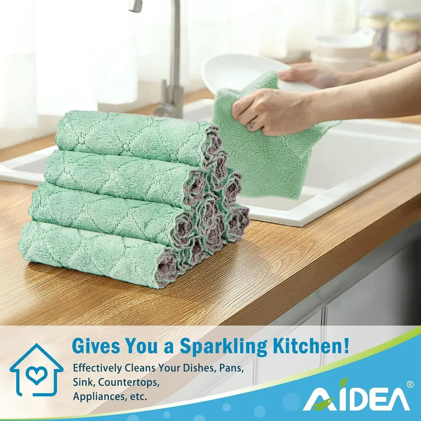Kitchen Towels, 12 Pack Absorbent Coral Fleece Dish Towels, No Odor Reusable Dish Cloths, Microfiber Cleaning Cloths, Fast Drying Dishcloths, 6.3" X10.4"