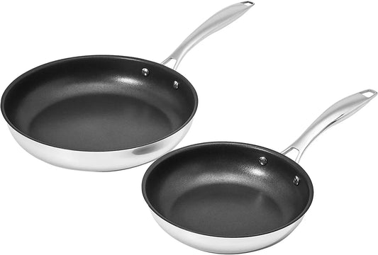2-Piece Non-Stick Stainless Steel Fry Pan Set, Oven Safe, Induction Compatible, Stay-Cool Handles, 10-Inch and 8-Inch