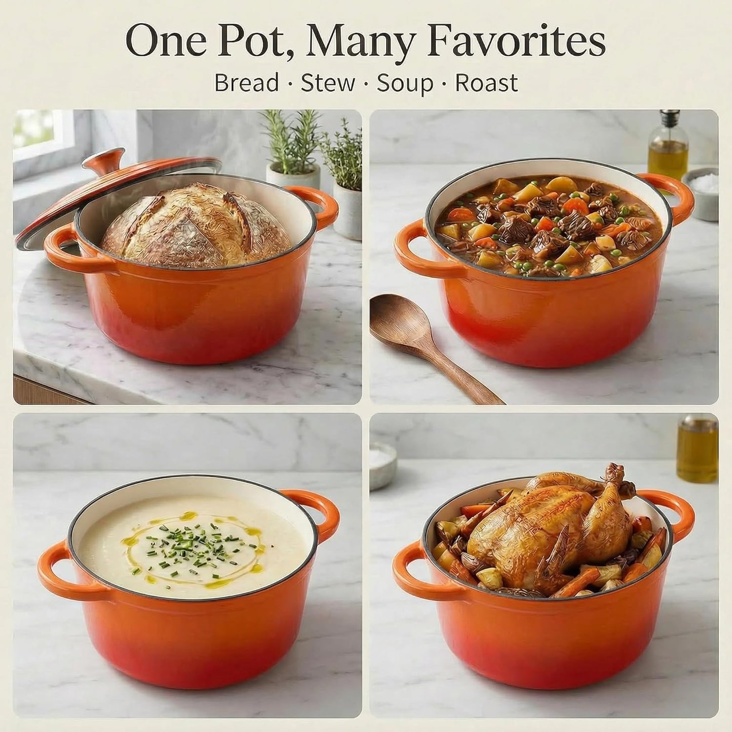 5.5QT Enameled Cast Iron Dutch Oven Pot with Lid,Heavy-Duty Cookware for Sourdough Bread Baking,Braising,Stews,Roasting,Oven Safe up to 500°F,Orange