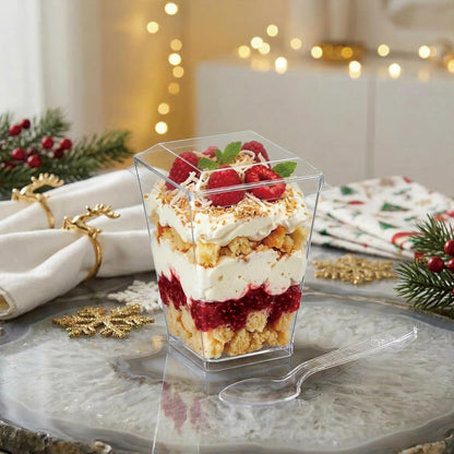 50Pack 5Oz Plastic Dessert Cups with Lids and Spoons, Clear Parfait Appetizer Cups for Party, Mini Shooter Serving Cup, Square Dessert Shot Glasses for Tasting