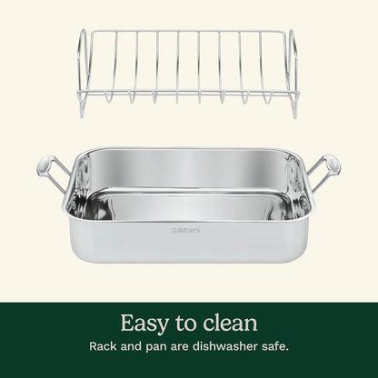 16-Inch Roasting Pan, Induction Compatible Premium Rectangular Roaster Pan with Rack, Stainless Steel Roasting Pan with Rack, Large Capacity, Dishwasher Safe