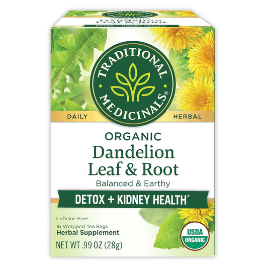 Organic, Dandelion Leaf & Root - Dandelion Root Tea, Supports Normal Detox + Digestion - Kosher, Non-Gmo, Caffeine-Free, Compostable - 16 Tea Bags