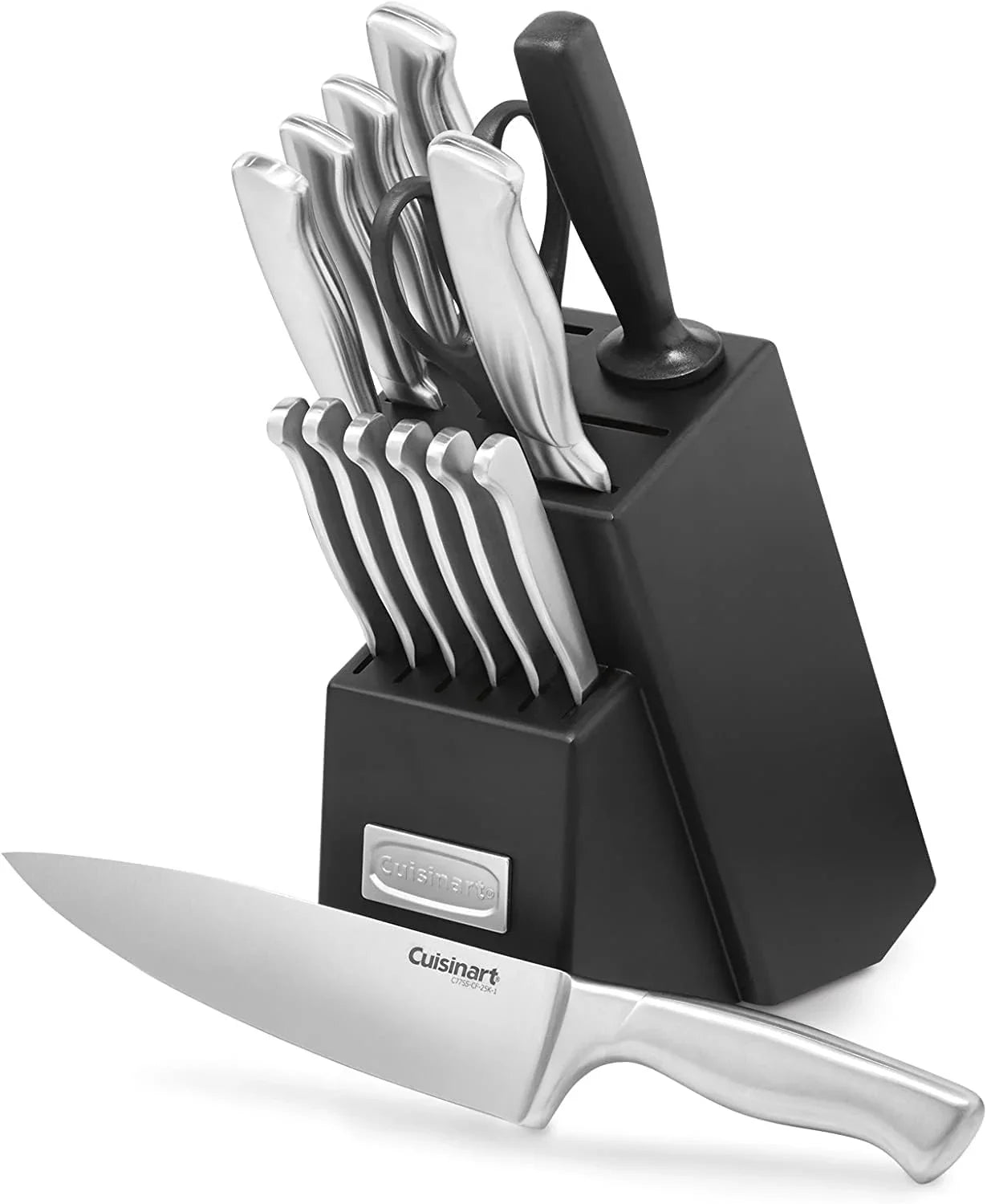 Stainless Steel Hollow Handle 15-Piece Cutlery Block Set, Kitchen Knife Set with Steel Blades for Precise Cutting, Durable Knives with Ergonomic Handles, C77SS-15PK