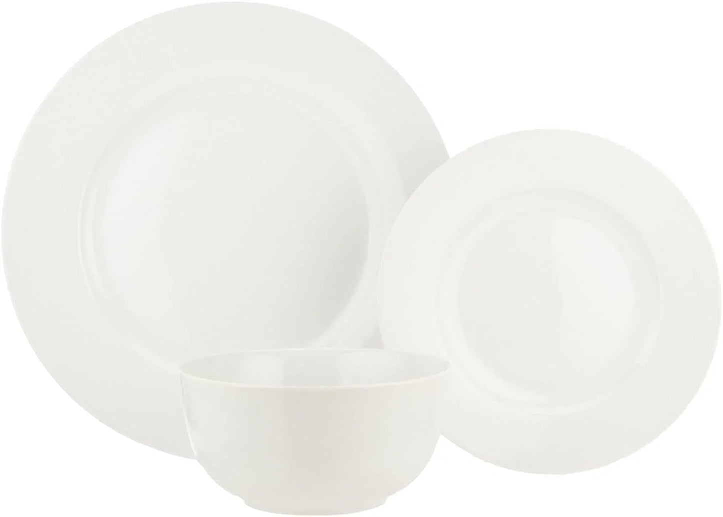 Porcelain Dinnerware Set, Microwave and Dishwasher Safe, Service for 6, 18-Piece, Plates, Bowls, White