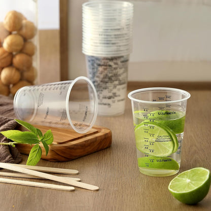 20Pcs 8Oz Graduated Clear Plastic Measuring Mixing Cups with 20Pcs Wooden Stirring Sticks for Mixing Paint, Pigments, Epoxy Resins
