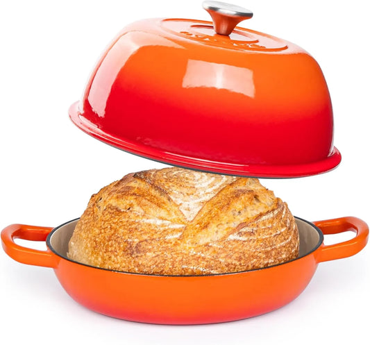 Enamelled Cast Iron Dutch Oven Pot – Dutch Oven for Sourdough Bread Baking – Cast Iron Bread Pot – Orange, 6 Quarts, 26Cm – by