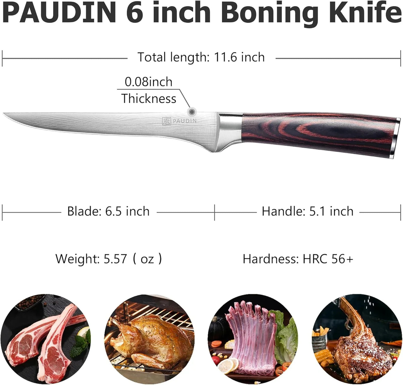 Boning Knife 6 Inch, Super Sharp Fillet Knife, German High Carbon Stainless Steel Deboning Knives, Professional Boning Knives for Meat Poultry Chicken, Pakkawood Handle with Gift Box